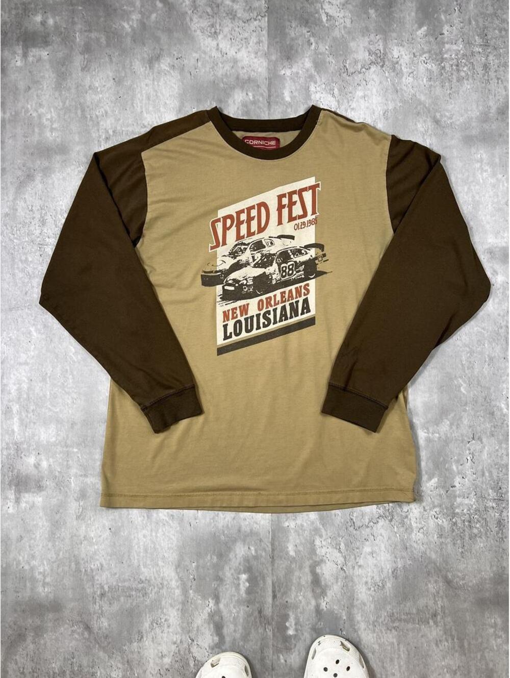 Vintage Racing Graphic Long Sleeve T Shirt Speed Fest New Orleans Corniche Y2K